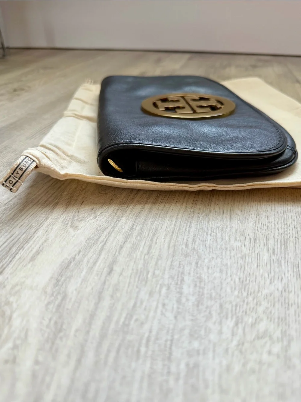 Tory Burch - Black Leather Shoulder Bag/Clutch w/ Gold Logo and Detachable Chain